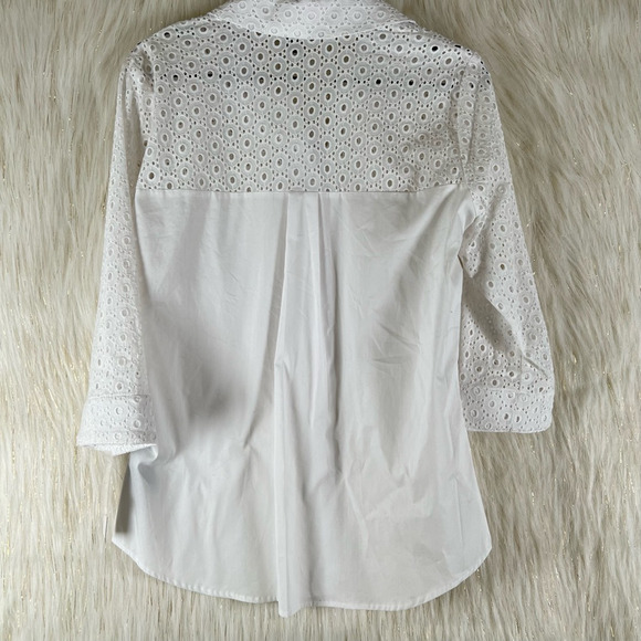 Zac & Rachel Womens Blouse White 3/4 Sleeve Collar Eyelet Lace Button Up S New - Picture 6 of 6